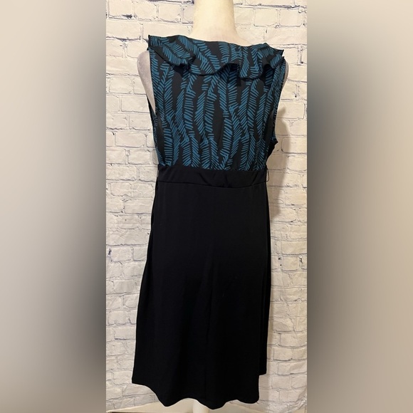 Liz Lange Maternity Dress Career Ruffle Professional Black Turquoise Medium - Picture 5 of 8